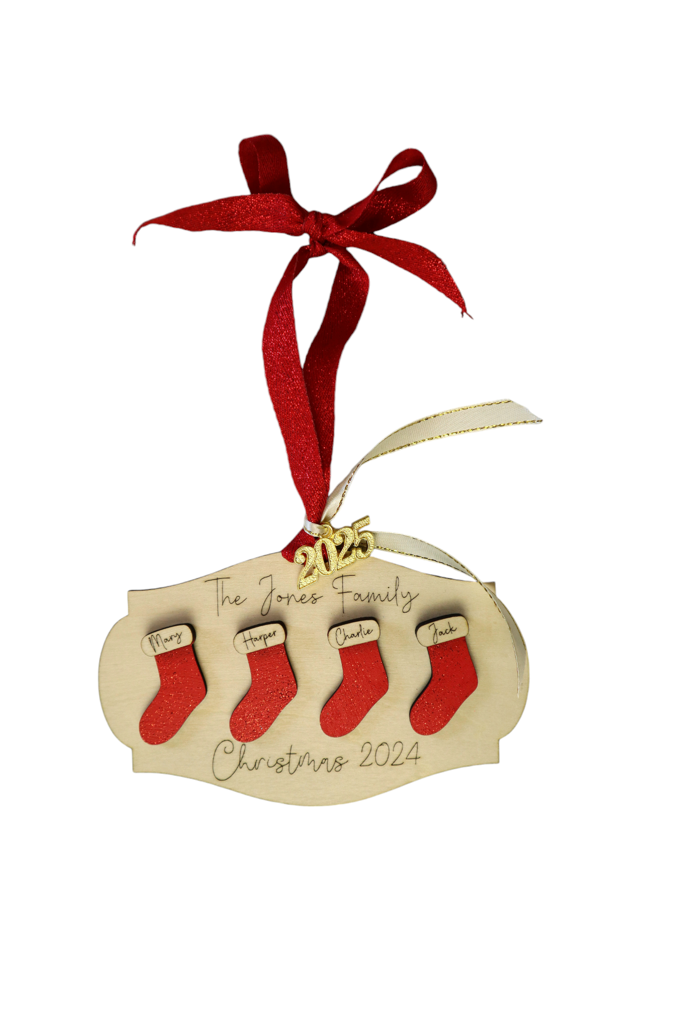 Personalised Family Christmas Ornament with Glitter Stockings