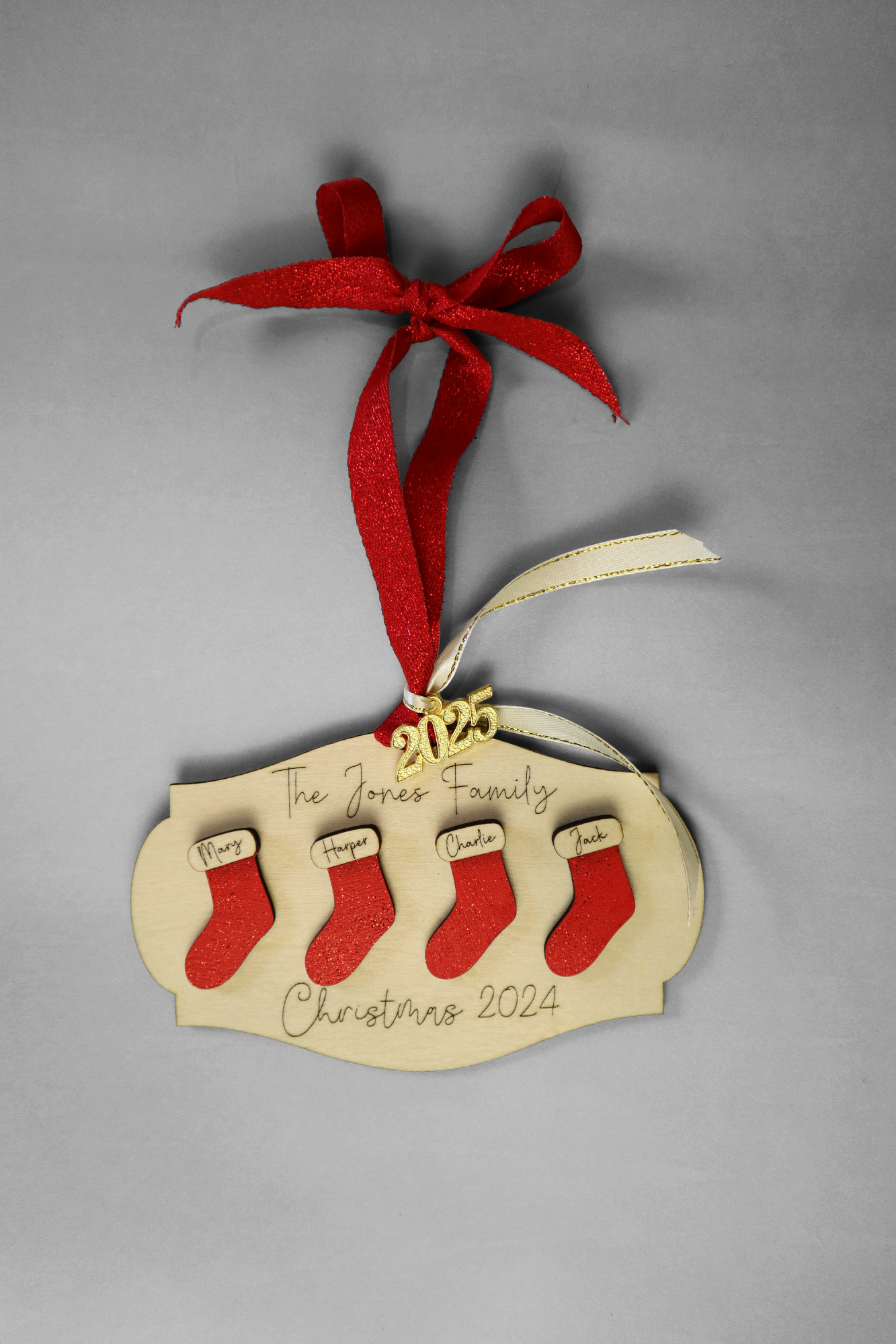 Personalised Family Christmas Ornament with Glitter Stockings